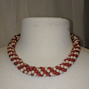 Vintage red and white bead necklace